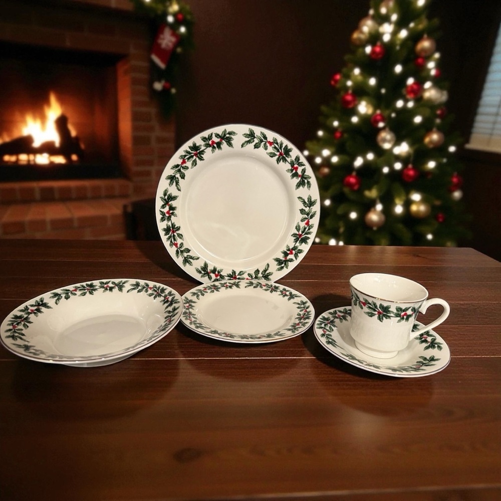 Baum Bros Holly Collection 20pc Dinnerware Set- 4 Complete 5pc Place Settings - Picture 3 of 12